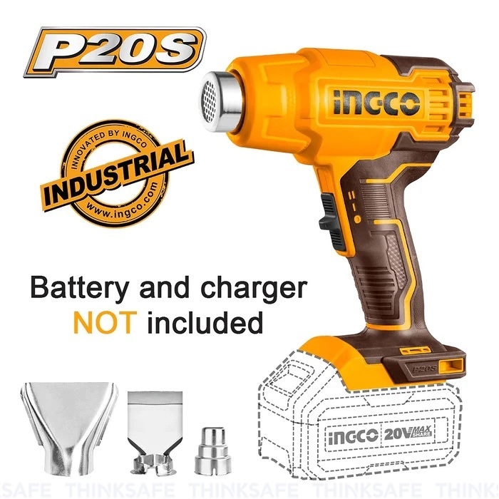 Máy thổi nhiệt pin 20V INGCO HGLI2002, Nhiệt độ 300/550°C, Luồng gió 100/200 L/phút - Không kèm Pin và sạc - Thinksafe