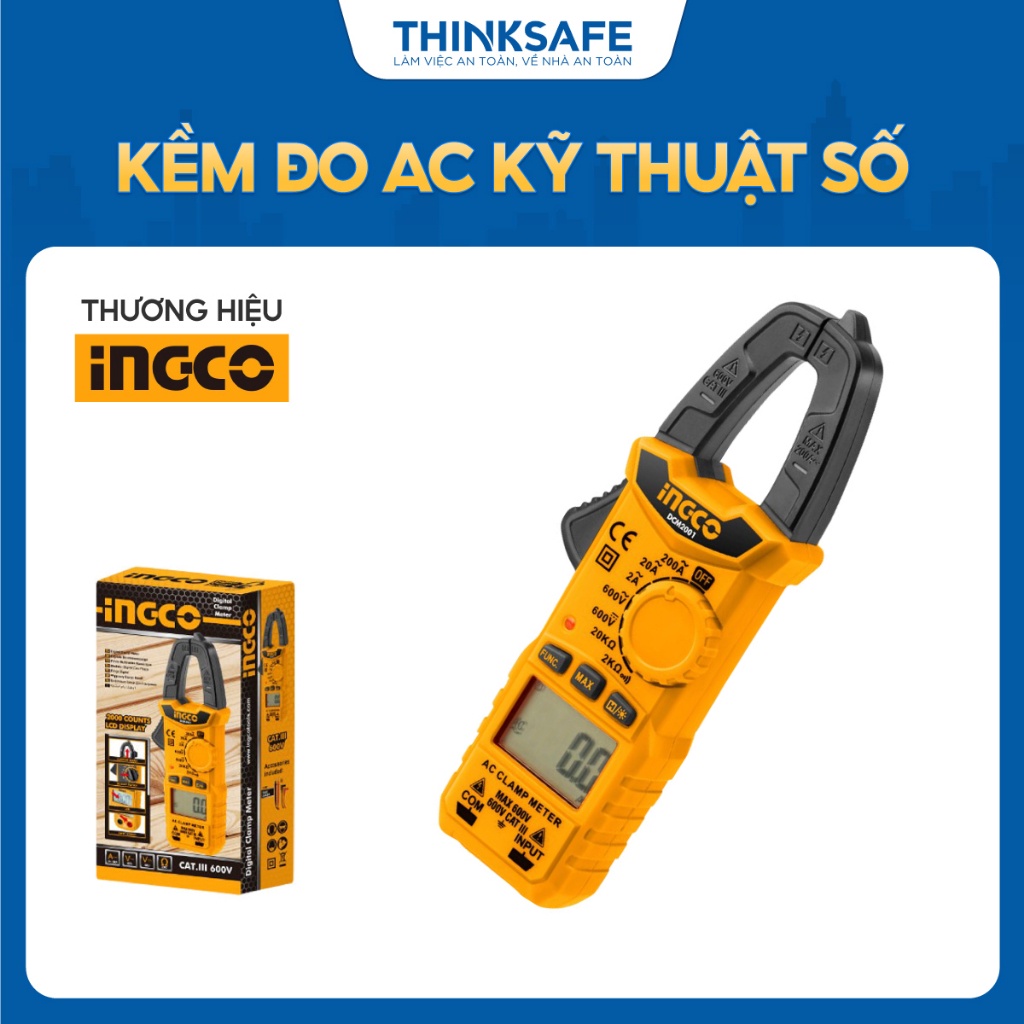 Kìm đo AC kỹ thuật số INGCO DCM2001: 2000 số, Lưu số liệu, AC/DC, Hiển thị pin, Tự động tắt - Thinksafe