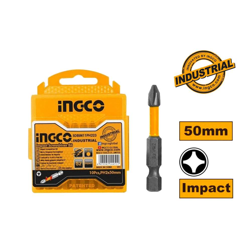 Mũi bắt vít 2 đầu PH2 INGCO SDBIM11PH223 kích thước 50-65mm,Thép công nghiệp S2, nam châm hít - Thinksafe