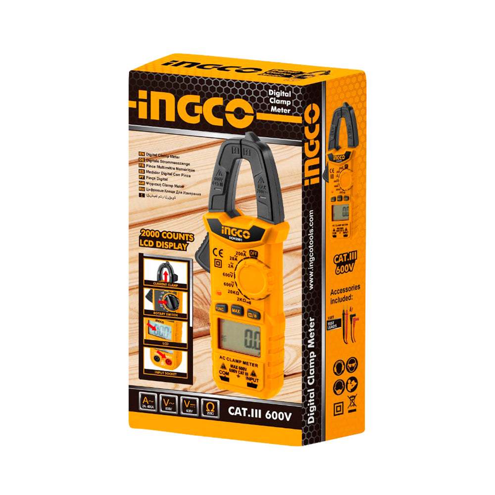 Kìm đo AC kỹ thuật số INGCO DCM2001: 2000 số, Lưu số liệu, AC/DC, Hiển thị pin, Tự động tắt - Thinksafe