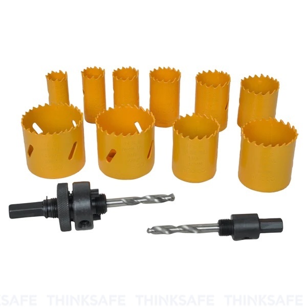 Bộ 12 mũi khoét kim loại INGCO AKH0121, Kích thước 20mm đến 50mm, bao gồm 2 lưỡi cưa khoét răng cưa - Thinksafe