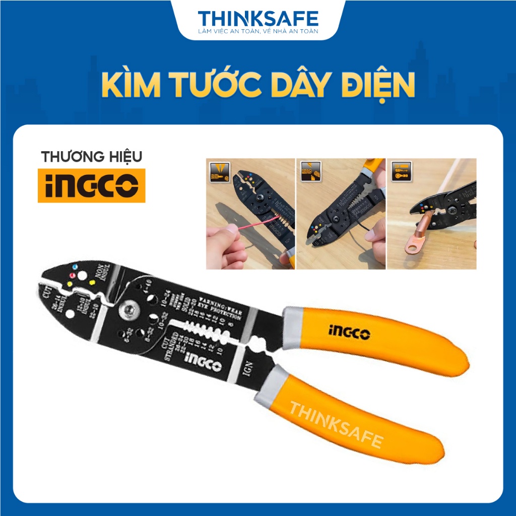 Kìm tuốt dây điện đa năng 8.5 inch 10 inch INGCO HWSP851 Kích thước: 8.5 inch/215mm, với chức năng cắt, tuốt và đẩy dây