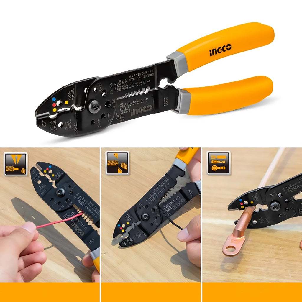 Kìm tuốt dây điện đa năng 8.5 inch 10 inch INGCO HWSP851 Kích thước: 8.5 inch/215mm, với chức năng cắt, tuốt và đẩy dây
