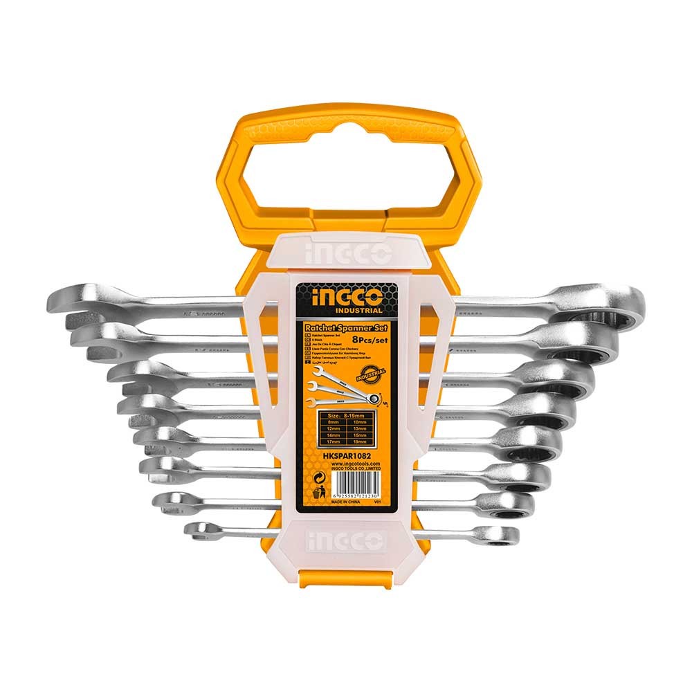 Bộ 8 cờ lê miệng vòng hai chiều INGCO HKSPAR1082 - Chất lượng cao, Size 8-19mm Sơn bóng - Thinksafe
