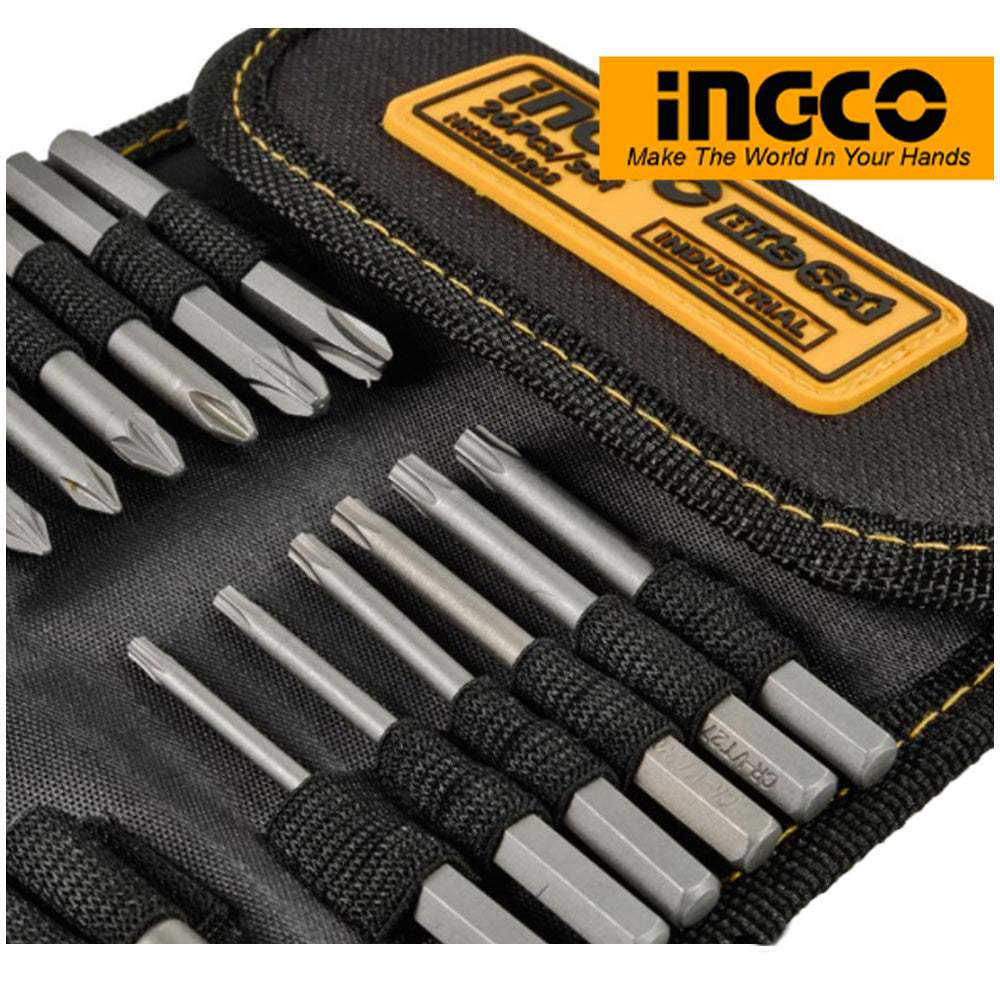 Bộ 26 tua vít INGCO HKSDB0268 chất liệu CR-V, có đầu giữ ratchet và 18 đầu vít dài 65mm cánh tay điện - Thinksafe