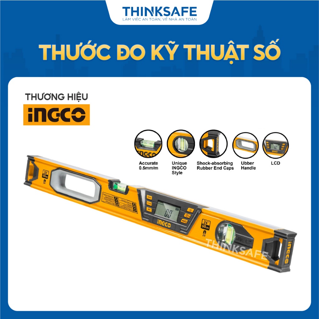 Thước đo kỹ thuật số 60cm INGCO HSL08060D - Chính xác ±0.2, 3 nam châm, nhôm dày 1.5m - Thinksafe