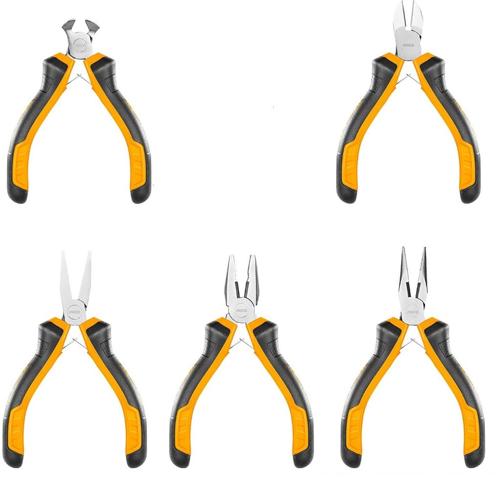 Bộ 5 kềm mini INGCO HMPS01115 gồm: Kềm răng , Kềm cắt, Kềm cắt đứt, Kềm mũi dài, Kềm mũi dẹp. Kích thước 4.5 inch
