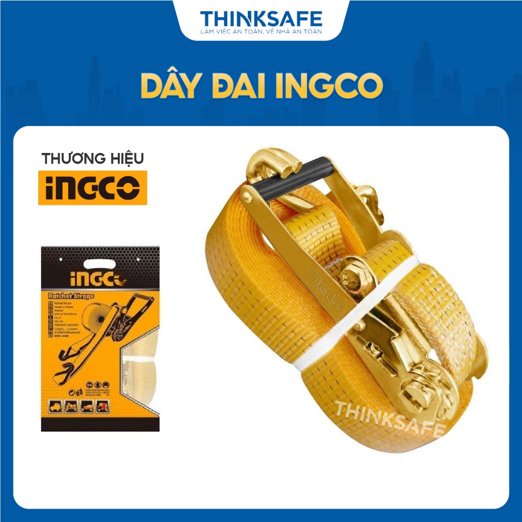 Dây đai cẩu hàng 1,5 - 3 tấn INGCO Độ rộng 25mm, tăng đơ điều chỉnh, Chịu lực mạnh Dây cảo chằng hàng - Thinksafe