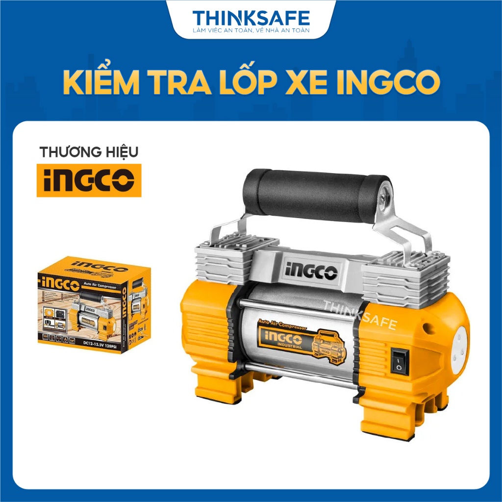 Dụng cụ kiểm tra hơi lốp xe ô tô INGCO AAC2508 18A 120PSI - Nguồn điện 12V, Áp suất, Ống dẫn 5M, Xylanh 30mm - Thinksafe