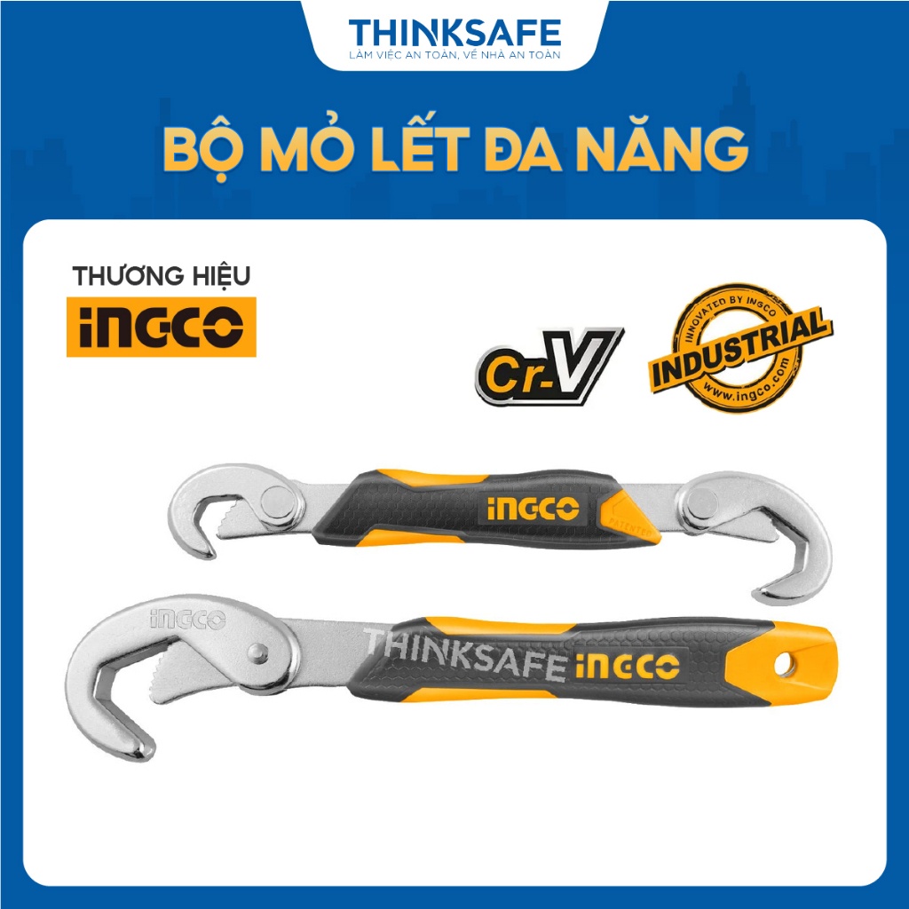 Bộ mỏ lết đa năng INGCO HBWS110808 - 1 miệng kép, 1 đầu miệng - Mạ crom Thinksafe
