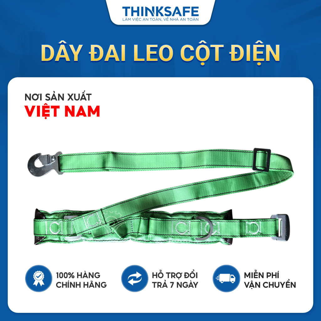 Dây đai an toàn leo cột điện bảo hộ khi làm việc trên cao, 1 móc thép chắc chắn, bảo vệ trên cao - THINKSAFE