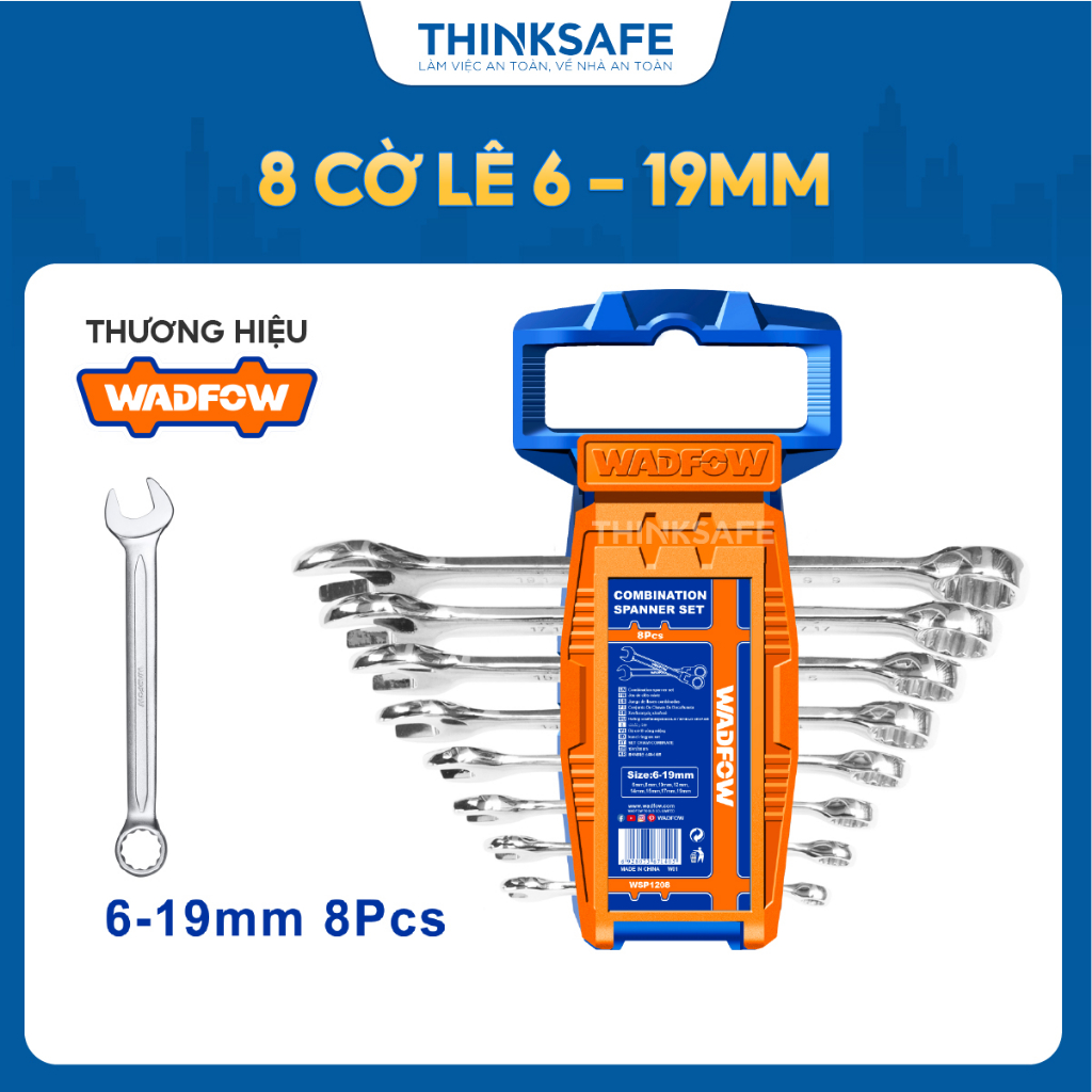 Bộ 8 cờ lê vòng miệng 6-19mm Wadfow WSP1208 chất liệu thép không gỉ mạ bóng đa năng dùng siết bulong ốc vít - Thinksafe