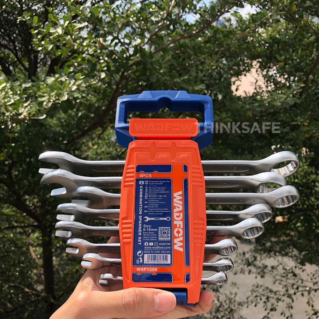 Bộ 8 cờ lê vòng miệng 6-19mm Wadfow WSP1208 chất liệu thép không gỉ mạ bóng đa năng dùng siết bulong ốc vít - Thinksafe