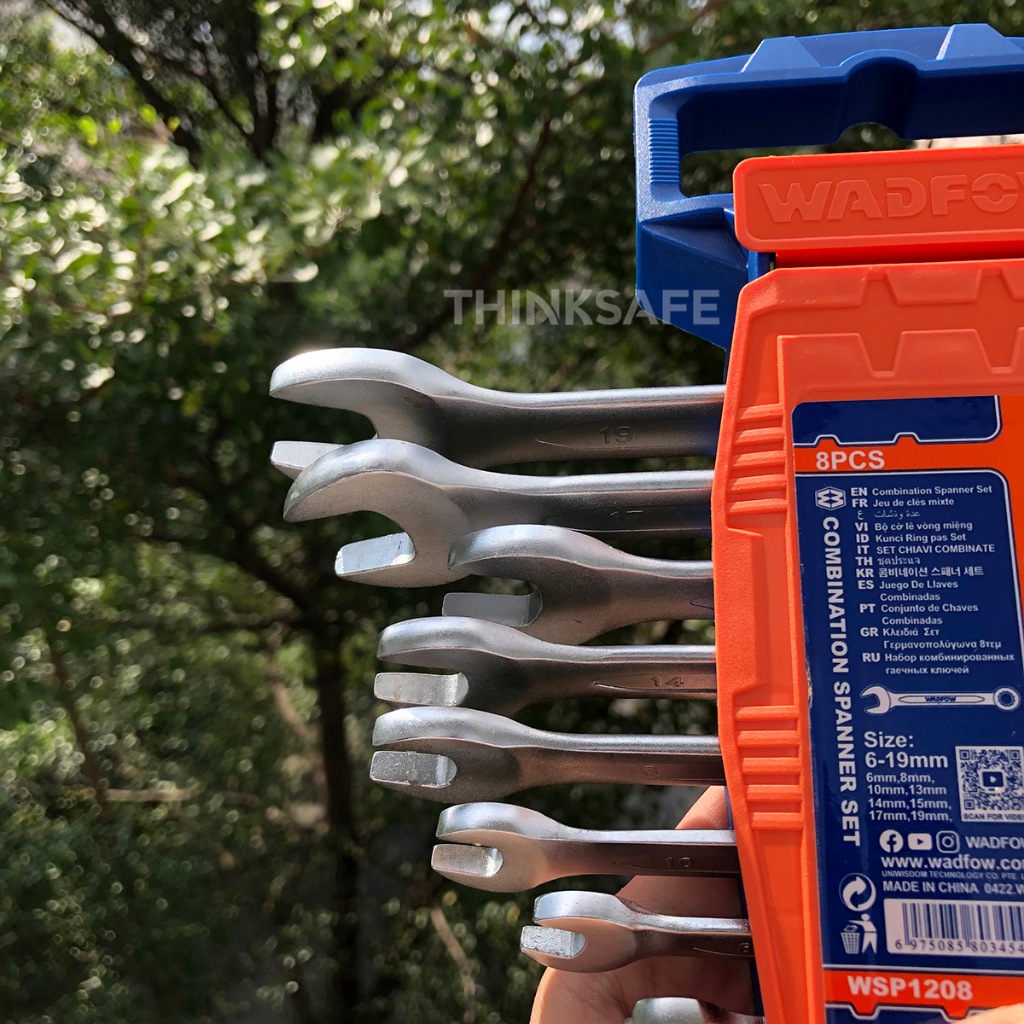 Bộ 8 cờ lê vòng miệng 6-19mm Wadfow WSP1208 chất liệu thép không gỉ mạ bóng đa năng dùng siết bulong ốc vít - Thinksafe