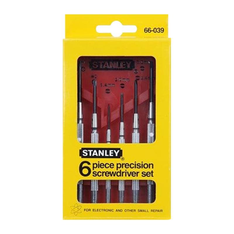 Bộ tua vít điện tử đầu nhỏ Stanley 66-039 gồm 6 cây cán sắt, với nhiều loại đầu vít sửa điện thoại, máy tính, chính h