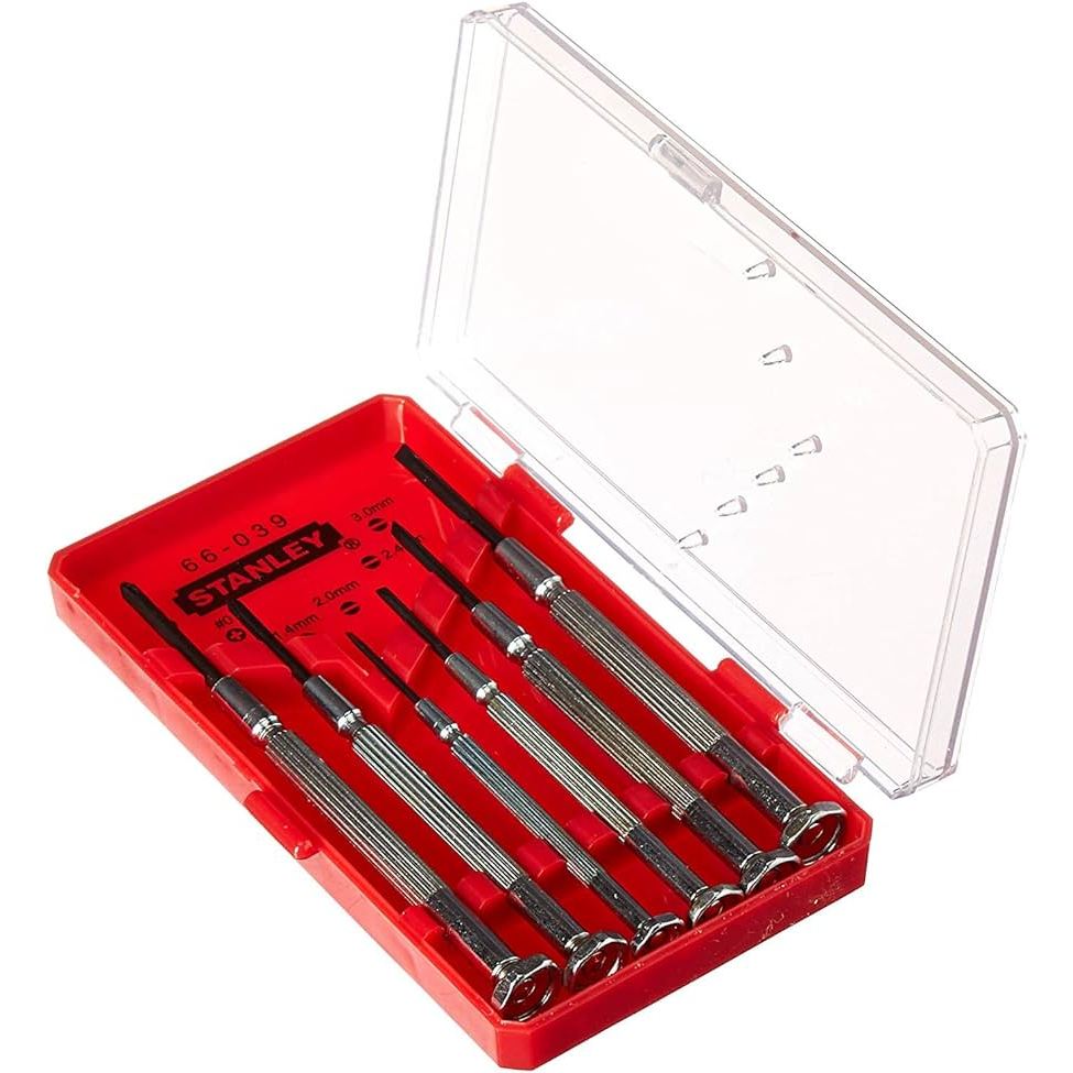 Bộ tua vít điện tử đầu nhỏ Stanley 66-039 gồm 6 cây cán sắt, với nhiều loại đầu vít sửa điện thoại, máy tính, chính h