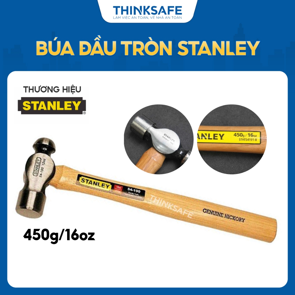 Búa đầu tròn cán gỗ Stanley chuyên dùng đóng, gõ dụng cụ, tán kim loại, nhiều khối lượng đầu búa và chiều dài khác nhau