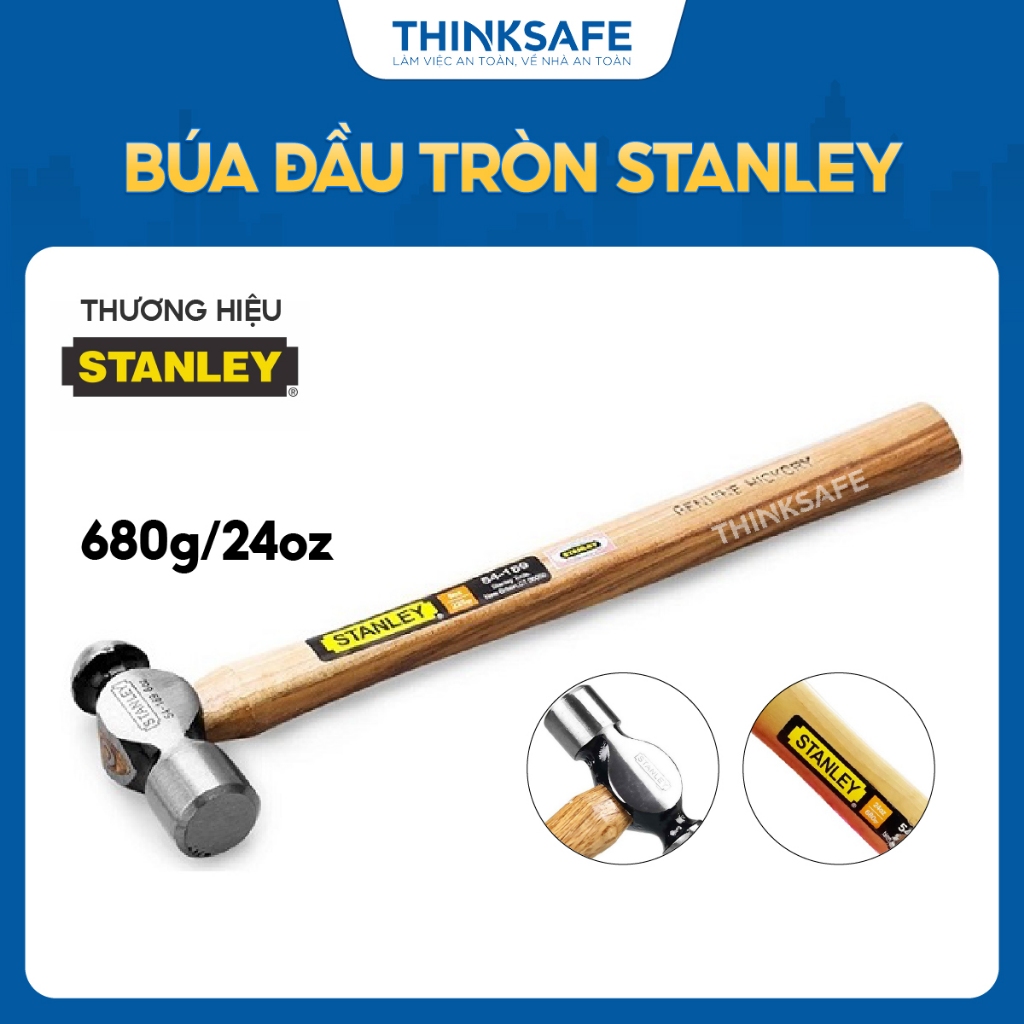 Búa đầu tròn cán gỗ Stanley chuyên dùng đóng, gõ dụng cụ, tán kim loại, nhiều khối lượng đầu búa và chiều dài khác nhau