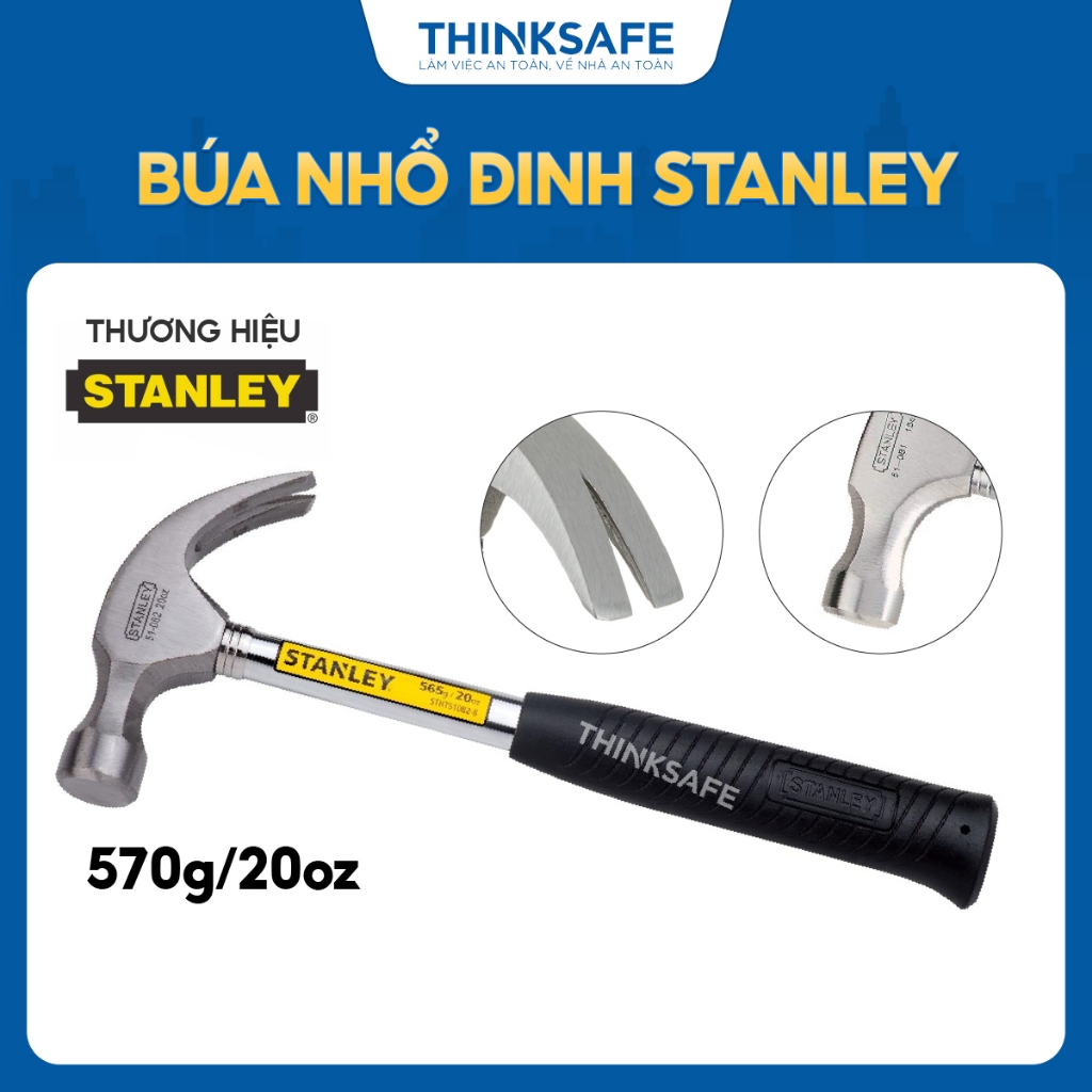 Búa nhổ đinh cán sắt Stanley 51-082, 51-081 đầu búa làm từ thép cao cấp không gỉ, cán bọc cao su chống trơn trượt