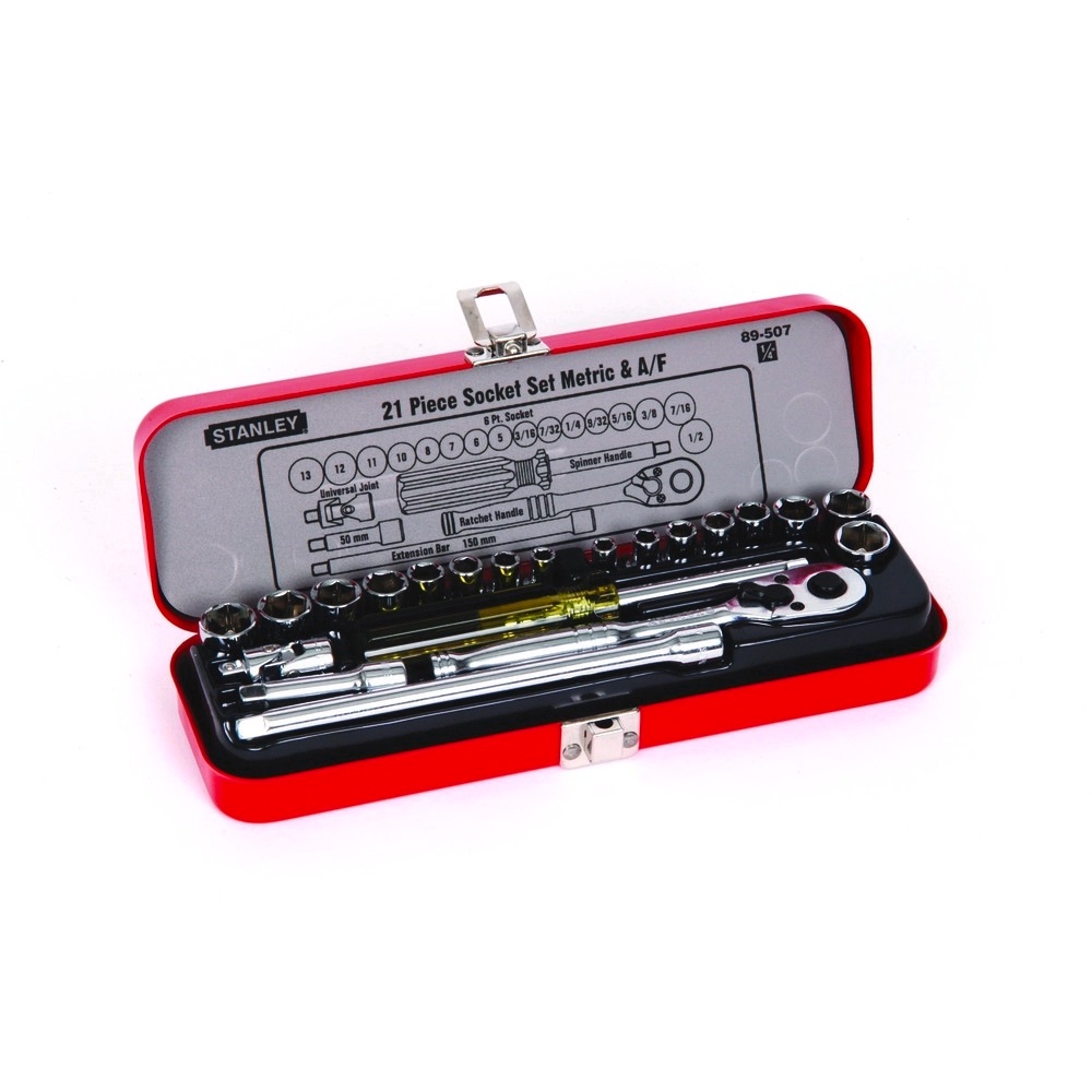 Bộ khẩu đầu tuýp 1/4 inch Stanley 89-507 có 21 chi tiết hợp kim thép CRV chắc chắn, chống rỉ vặn bulong máy móc - Think