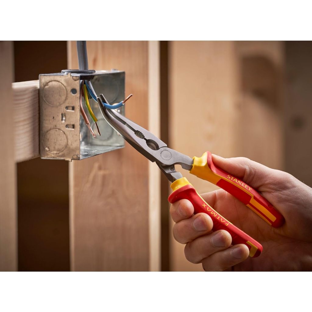 Kìm mỏ nhọn cong cách điện Stanley 84-008 8inch 200mm cách điện 1000V tiêu chuẩn VDE, hợp kim không gỉ, bền - Thinksàe