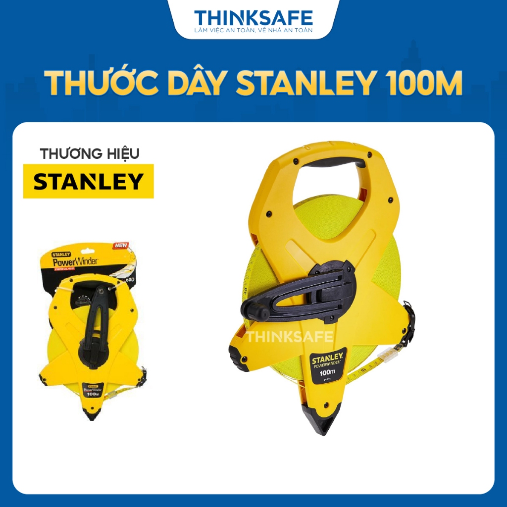 Thước dây cuộn sợi thủy tinh Stanley 34-777 dài 100m không bị co dãn, chất liệu cao cấp, hộp nhựa chống va đập - Thinnks