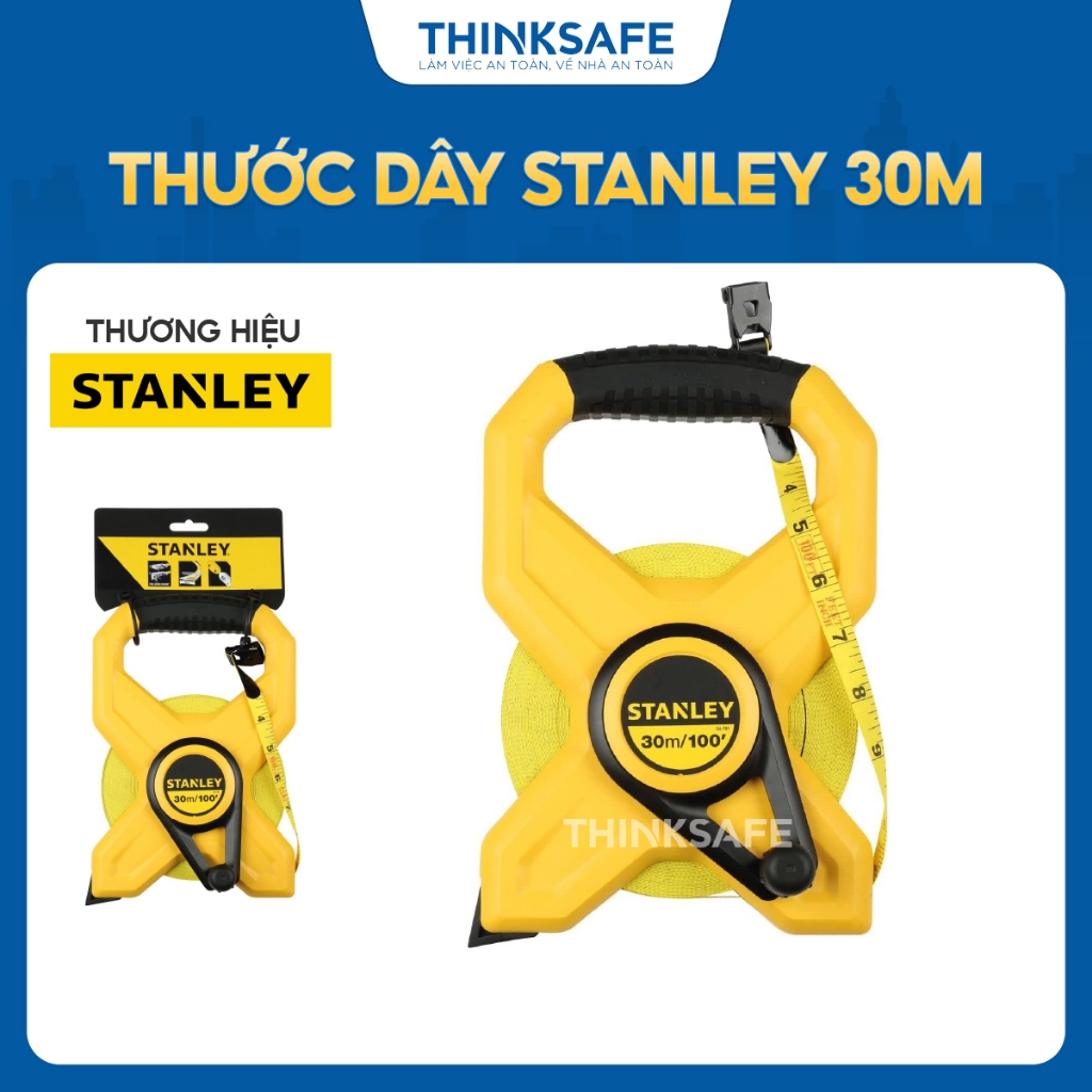 Thước dây cuộn sợi thủy tinh Stanley 34-791 dài 60m không bị co dãn, chất liệu cao cấp, hộp nhựa chống va đập - Thinnksa