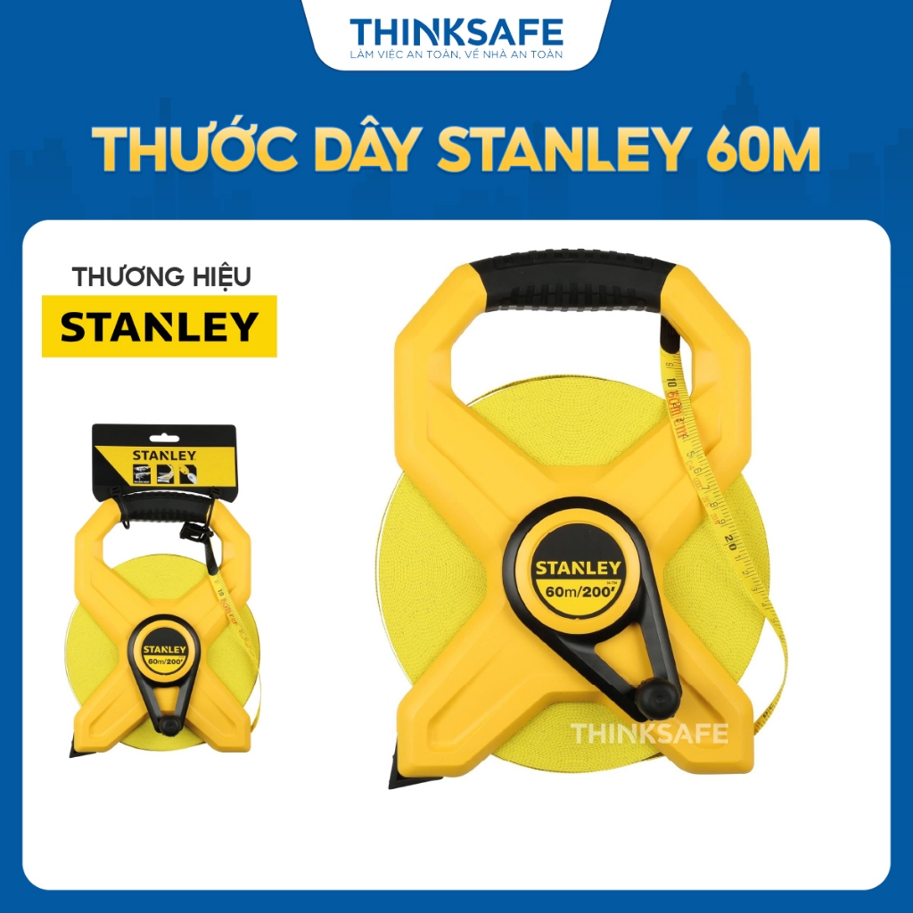 Thước dây cuộn sợi thủy tinh Stanley 34-794 dài 60m không bị co dãn, chất liệu cao cấp, hộp nhựa chống va đập - Thinnksa
