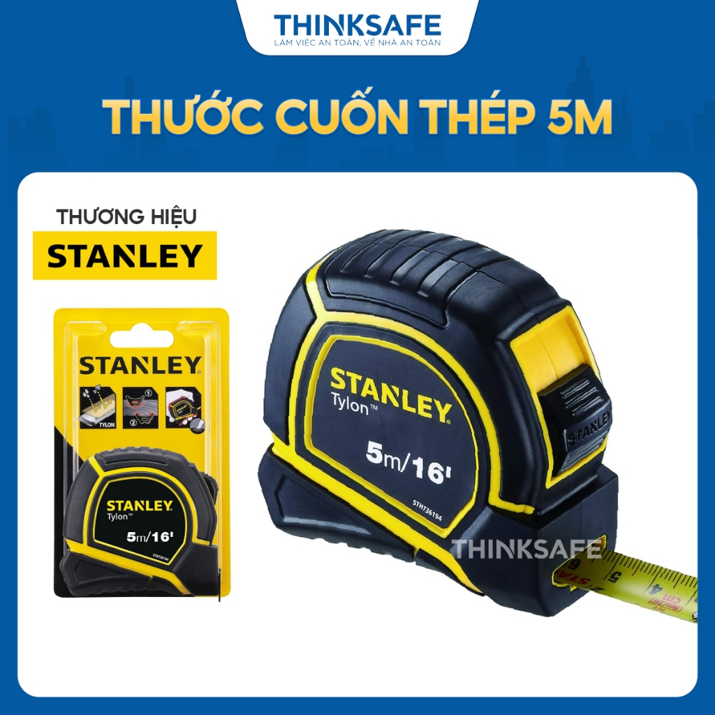 Thước cuộn Stanley 36-194 thước kéo dài 5m, rộng 19mm thép chống rỉ, vỏ nhựa cao cấp, lá thước thẳng , đo chính xác