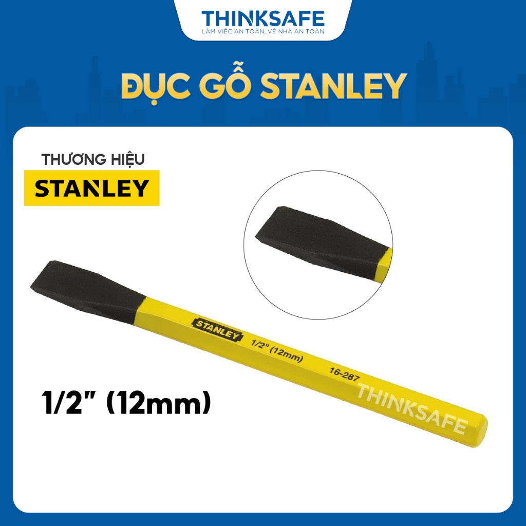 Đục sắt dẹp Stanley STHT16287-8, STHT16288-8 thép cứng, rộng 2.5cm, phủ sơn chống oxy hóa - Thinksafe