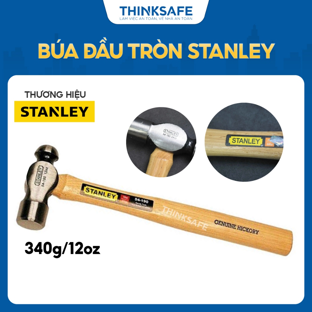 Búa đầu tròn cán gỗ Stanley chuyên dùng đóng, gõ dụng cụ, tán kim loại, nhiều khối lượng đầu búa và chiều dài khác nhau