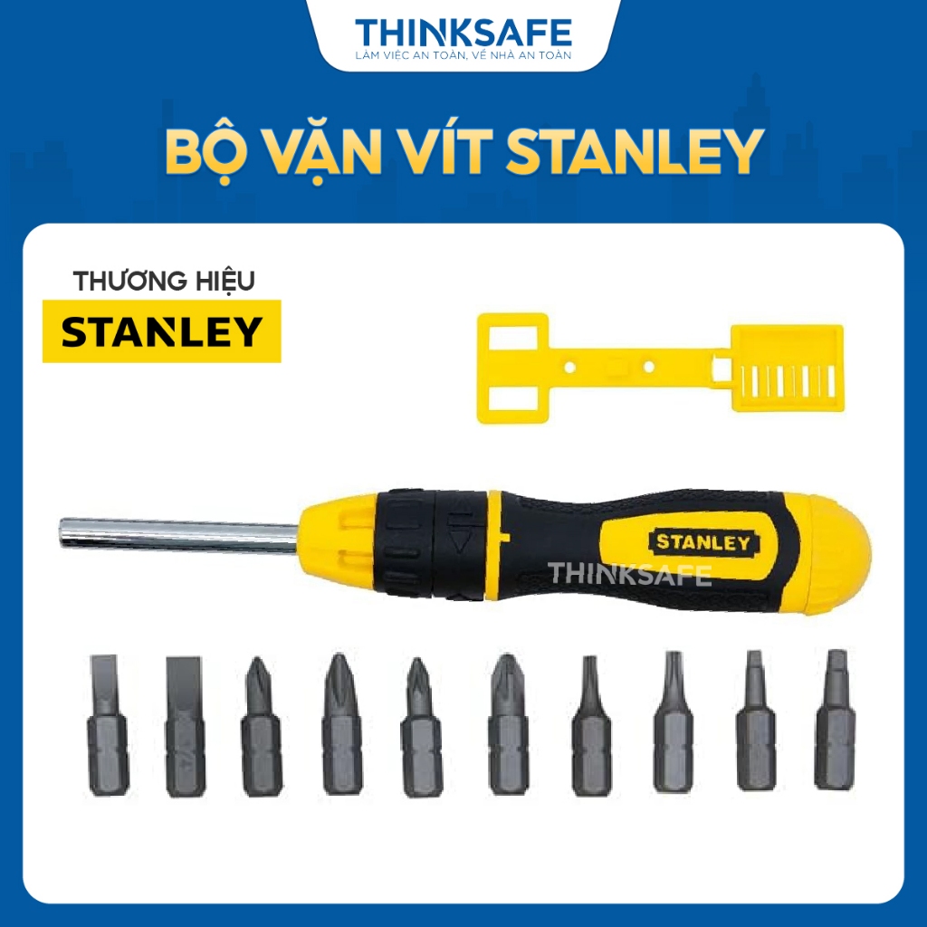 Tua vít đa năng Stanley 68-010 Tô vít tự động, có đảo chiều, gồm 10 mũi bắn vít, chất liệu thép chống gỉ - Thinksafe