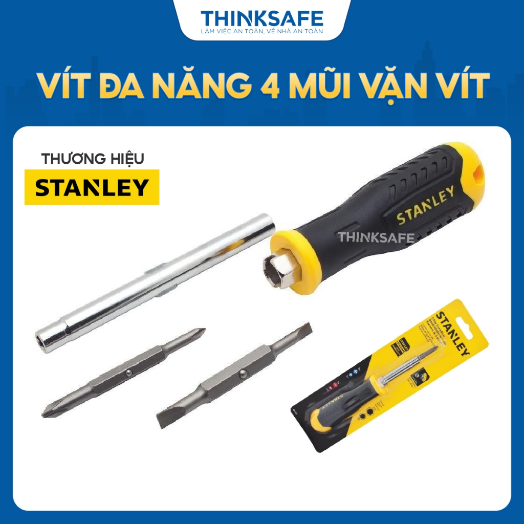 Tua vít đa năng Stanley 68-012 gồm 4 mũi vặn vít đầu bake, dẹp sử dụng sửa chữa và lắp ráp máy móc - Thinksafe