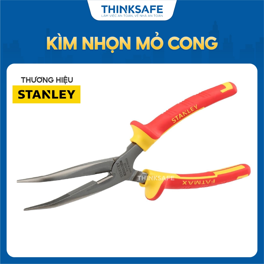 Kìm mỏ nhọn cong cách điện Stanley 84-008 8inch 200mm cách điện 1000V tiêu chuẩn VDE, hợp kim không gỉ, bền - Thinksàe