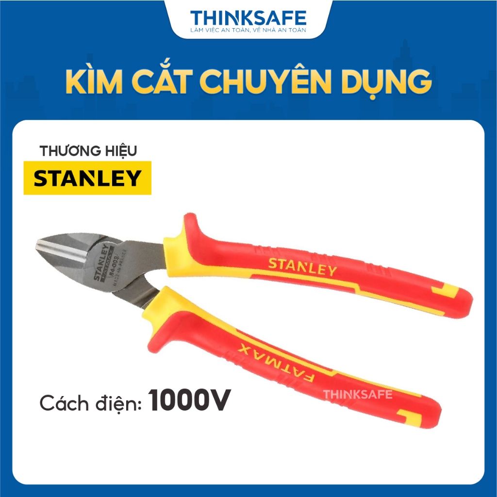 Kìm cắt dây điện Stanley  6inch và 8inch cách điện VDE 1000V, thép hợp kim cứng, chịu nhiệt tốt, chống gỉ sét và bền