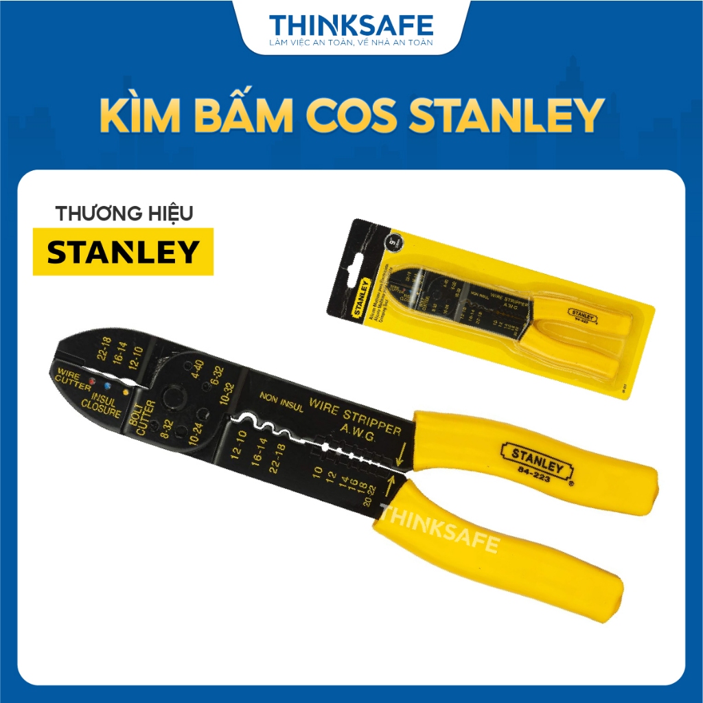 Kìm bấm cos Stanley 84-223-22 kích thước 9 inch (230mm), bấm được nhiều loại đầu cos Kiềm bấm cos đa năng - Thinksafe