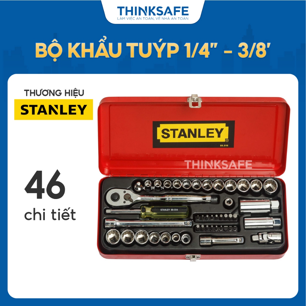 Bộ khẩu 3/8 inch 46 chi tiết Stanley 89-516 thép không rỉ, siết bulong, máy móc Đầu tuýp chính hãng - Thinksafe