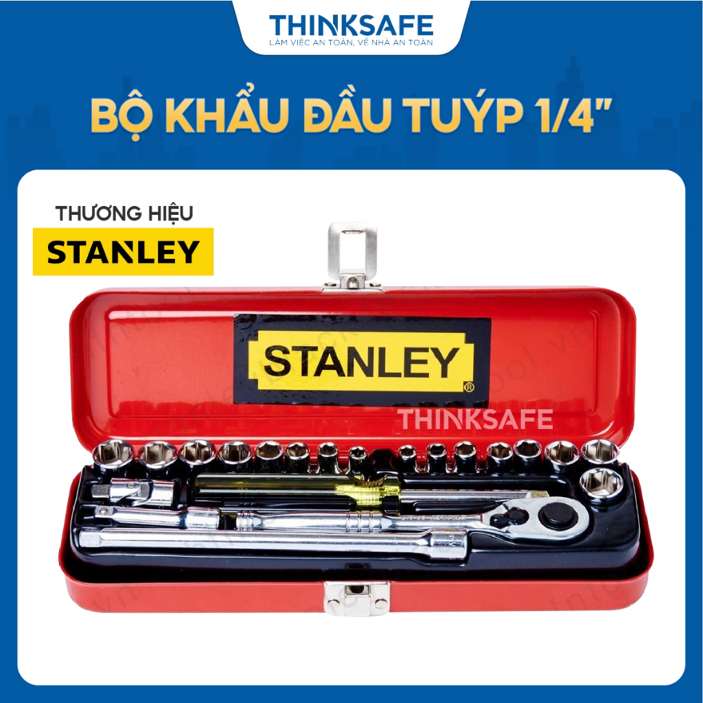 Bộ khẩu đầu tuýp 1/4 inch Stanley 89-507 có 21 chi tiết hợp kim thép CRV chắc chắn, chống rỉ vặn bulong máy móc - Think