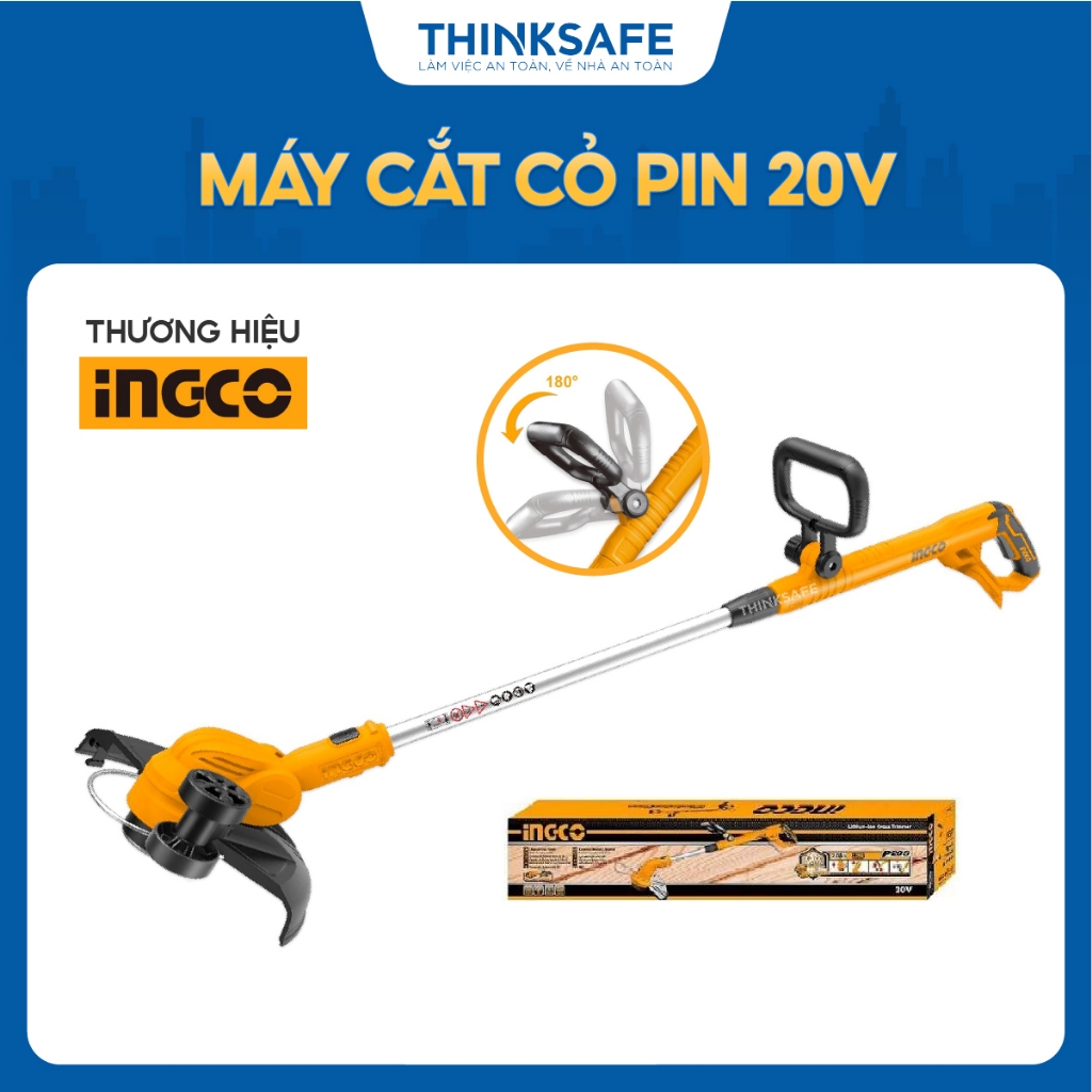 Máy cắt cỏ pin 20V INGCO CGTLI20328, Đường kính cắt 300mm, Chiều dài cần 5m, Không bao gồm pin và bộ sạc - Thinksafe