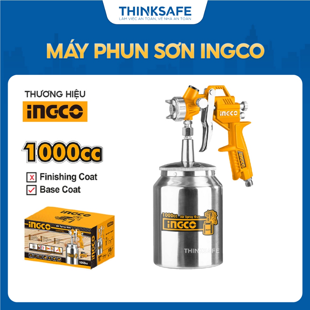 Súng phun sơn INGCO ASG3101 1000cc, Đầu phun 1.5mm, Bình sơn 1000cc, Kèm nhiều đầu nối quốc tế - Thinksafe