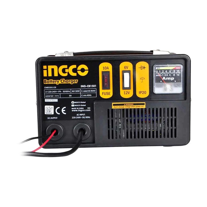Máy sạc bình ắc quy 12V INGCO lớp cách điện H, dòng sạc tối đa 6-20A, sạc acquy 12V chức năng sạc thường, sạc nhanh