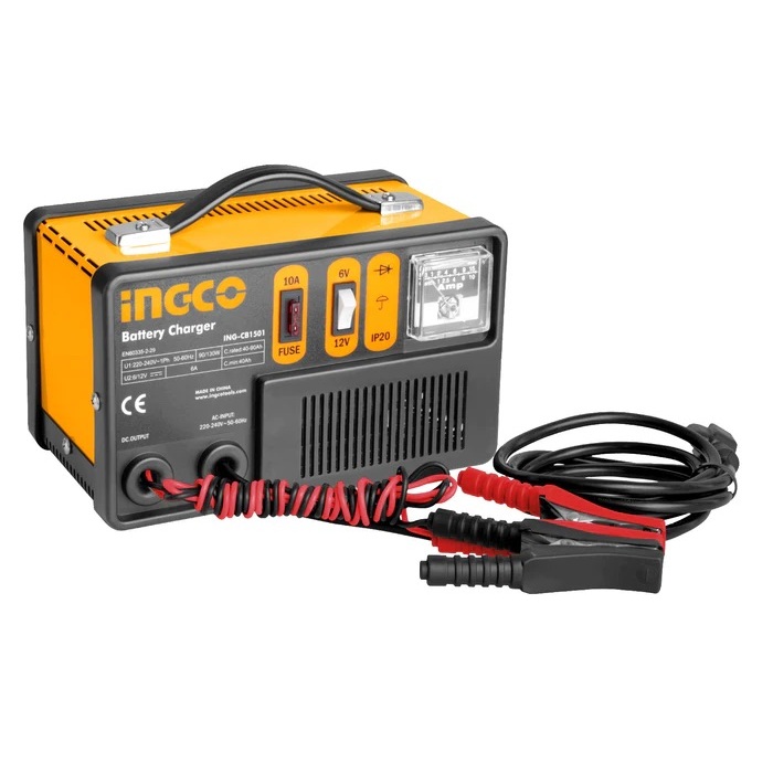 Máy sạc bình ắc quy 12V INGCO lớp cách điện H, dòng sạc tối đa 6-20A, sạc acquy 12V chức năng sạc thường, sạc nhanh