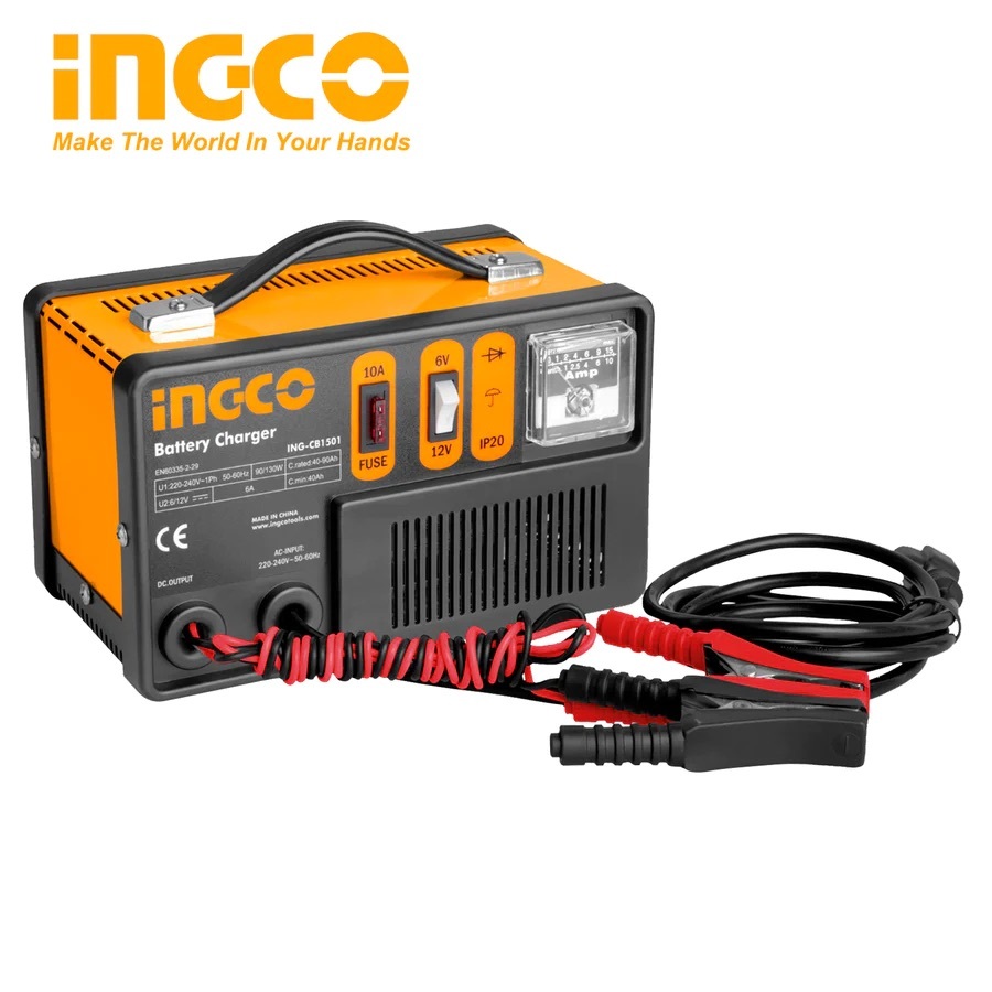 Máy sạc bình ắc quy 12V INGCO lớp cách điện H, dòng sạc tối đa 6-20A, sạc acquy 12V chức năng sạc thường, sạc nhanh