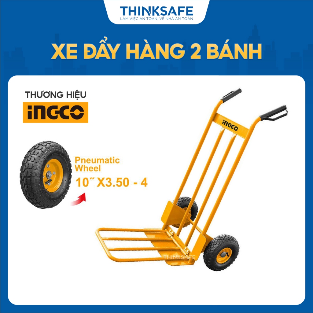 Xe đẩy hàng 2 bánh tay cầm INGCO HHHT20771, Tải trọng 200kg, kích thước và thiết kế độc đáo, bánh xe khí nén - Thinksafe