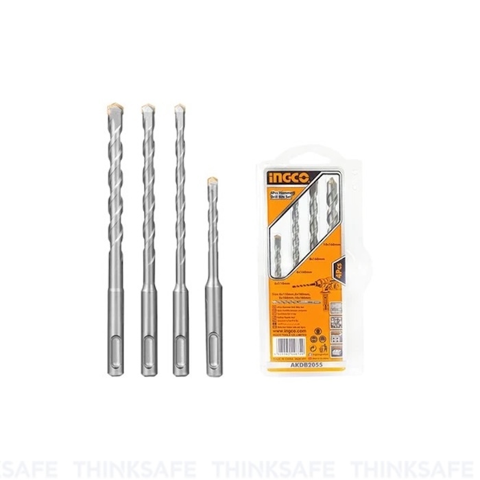 Bộ 4 mũi khoan bê tông đuôi gài INGCO AKDB2055 nhiều kích thước - Thinksafe