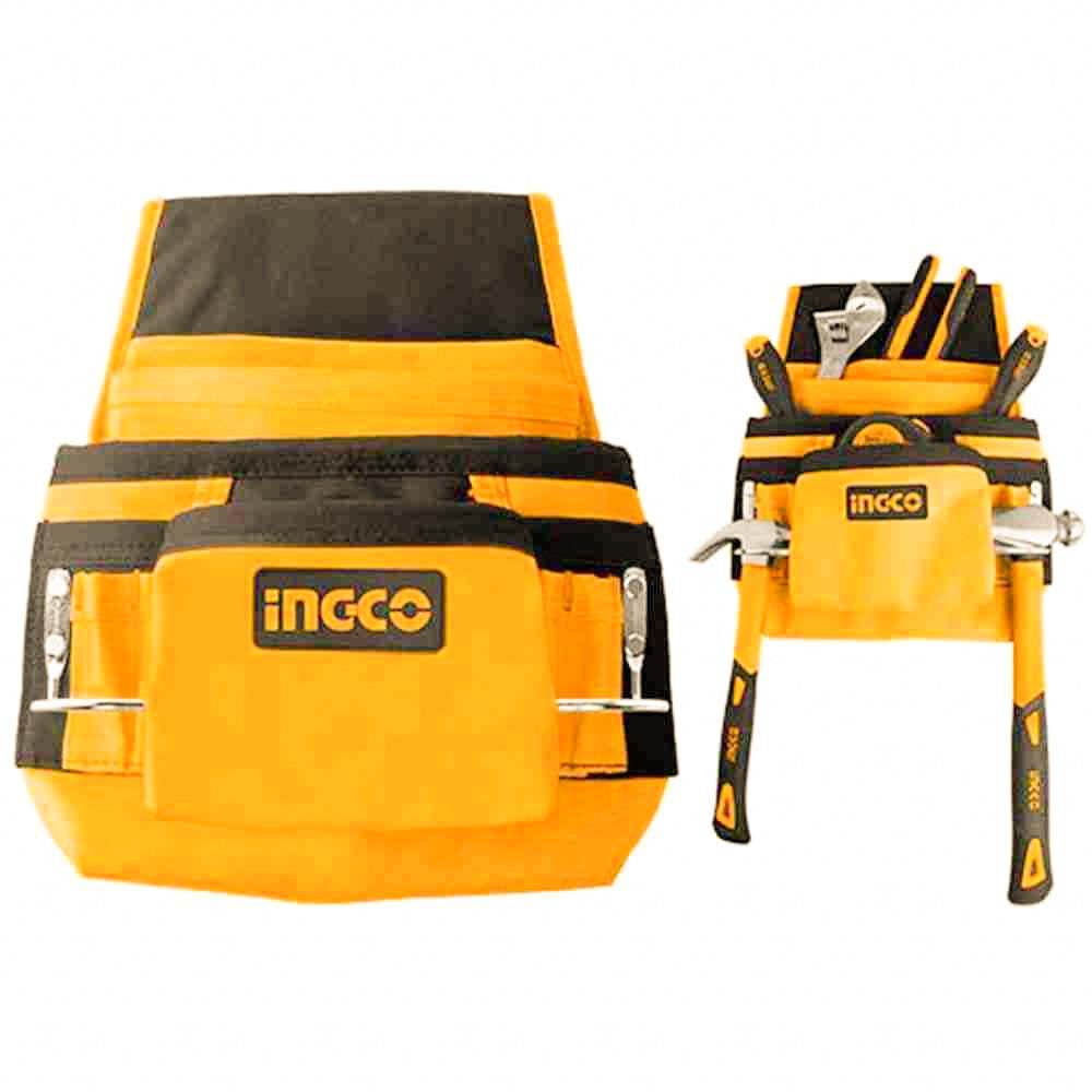 Giỏ Đựng Công Cụ Đeo Lưng INGCO HTBP01011 - 10 Túi Nhỏ, 2 Cái Búa - Chất Liệu 600D Polester Thinksafe