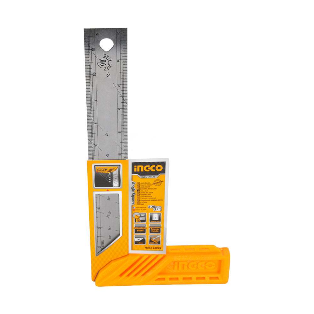Thước góc vuông 300mm INGCO HAS123002 - Lưỡi thép không gỉ - Tay cầm nhựa polyme chịu lực cao - Điểm đánh dấu cho bút