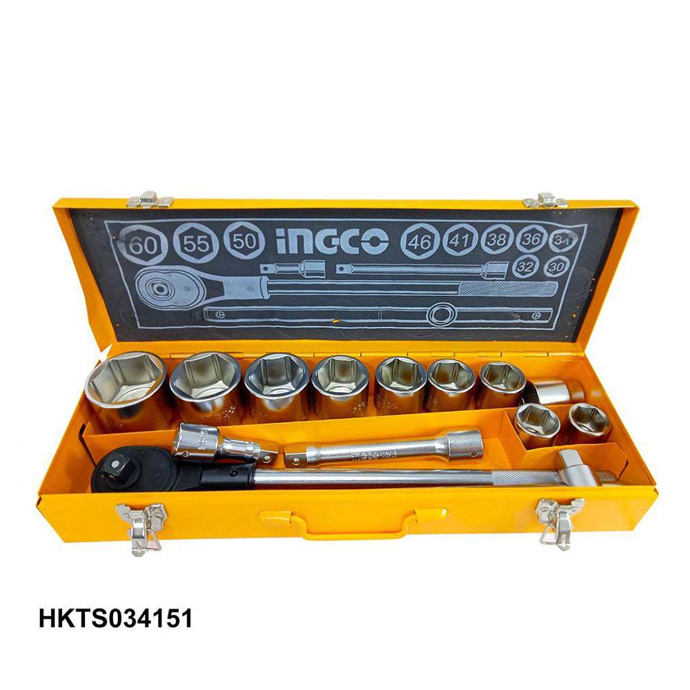 Bộ 15 đầu tuýp tay vặn 3/4 INGCO HKTS034151 Chất liệu thép CR-V, chịu nhiệt, ép đùn lạnh, mạ crôm - Thinksafe