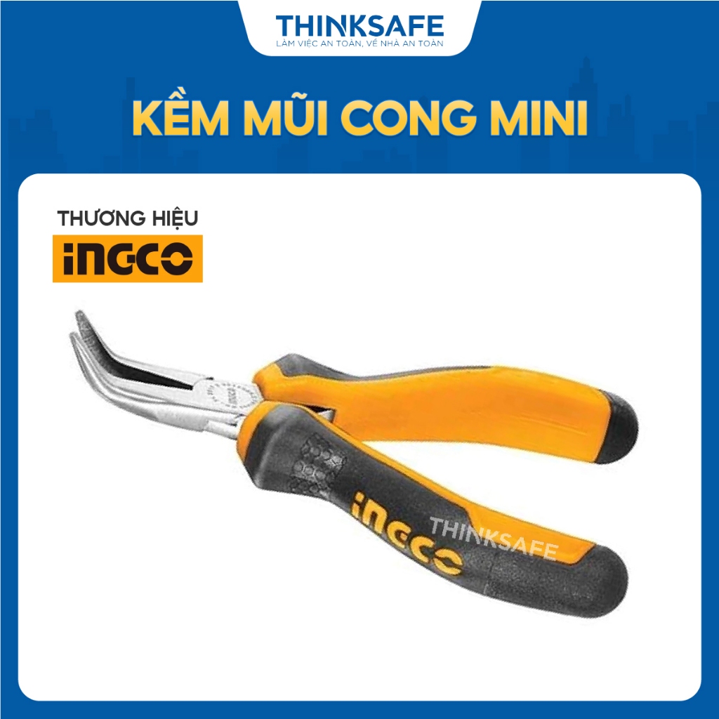 Kìm mũi cong mini 4.5 inch INGCO HMBNP08115 - Thinksafe: Đầu kềm đánh bóng, chống gỉ, tay cầm hai màu