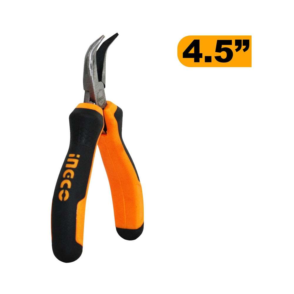 Kìm mũi cong mini 4.5 inch INGCO HMBNP08115 - Thinksafe: Đầu kềm đánh bóng, chống gỉ, tay cầm hai màu